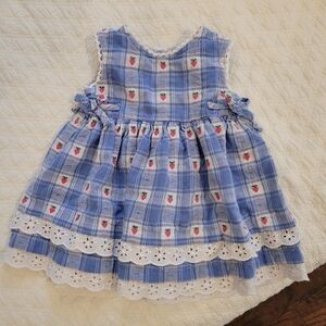 Vintage gingham embroidered strawberry sun dress eyelet trim cottagecore…